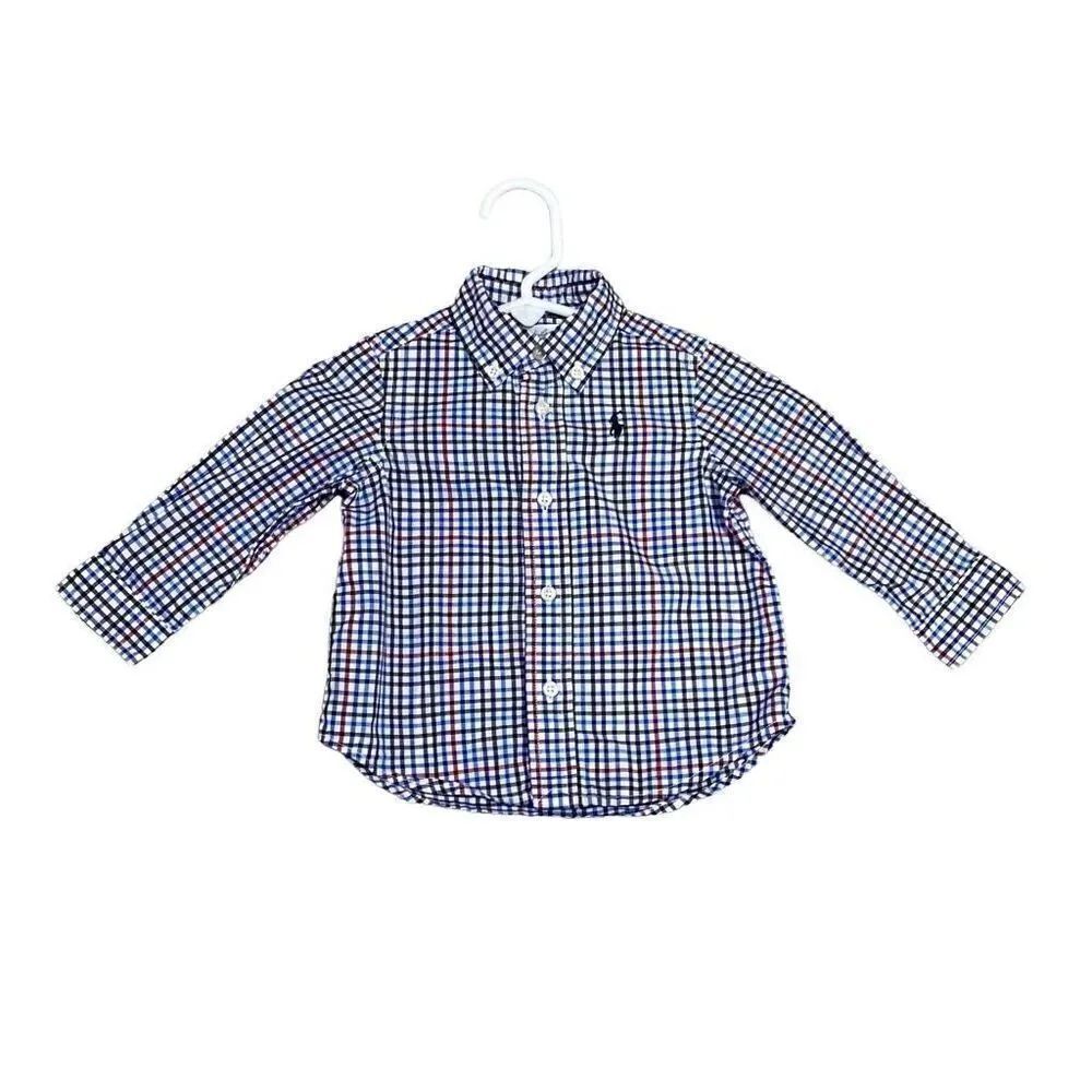 Ralph Lauren Plaid Long Sleeve Button Down Shirt Size 9 Month